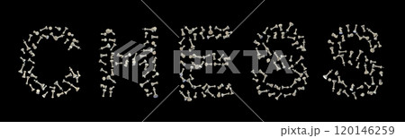 The word CHESS made entirely of chess pieces, including pawns, rooks, knights, bishops, and the king and queen pieces, 3D illustratiom The word CHESS made entirely of chess pieces, including pawns, rooks, knights, bishops, and the king and queen pieces, 3D illustratiom 120146259