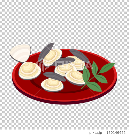 Illustration of clams in New Year's dishes Illustration of clams in New Year's dishes 120146433