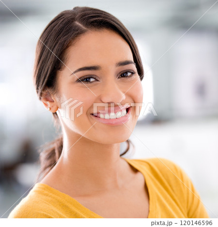 Today is a good day. Cropped portrait of an attractive young businesswoman in the office. 120146596