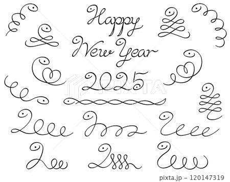 巳年の新年のカリグラフィー線の飾りセット 巳年の新年のカリグラフィー線の飾りセット 120147319