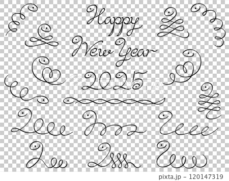 巳年の新年のカリグラフィー線の飾りセット 巳年の新年のカリグラフィー線の飾りセット 120147319