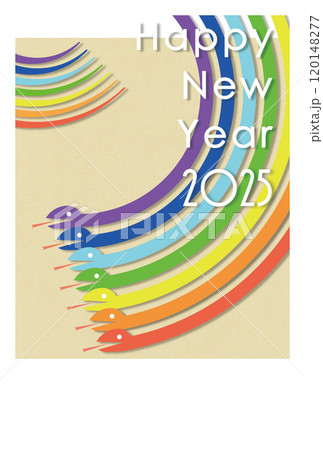 年賀状 巳年 年賀用テンプレート カラフルな虹色のへびイラスト 年賀状 巳年 年賀用テンプレート カラフルな虹色のへびイラスト 120148277