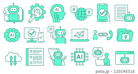 人工知能・AI・ロボット・チャット・IT・テクノロジーのシンプルでポップなベクターアイコンセット 人工知能・AI・ロボット・チャット・IT・テクノロジーのシンプルでポップなベクターアイコンセット 120148318