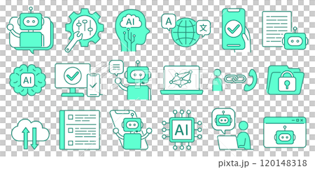 人工知能・AI・ロボット・チャット・IT・テクノロジーのシンプルでポップなベクターアイコンセット 人工知能・AI・ロボット・チャット・IT・テクノロジーのシンプルでポップなベクターアイコンセット 120148318