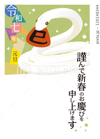 年賀状  巳年 年賀用テンプレート 和む干支ヘビのイラスト 120148344