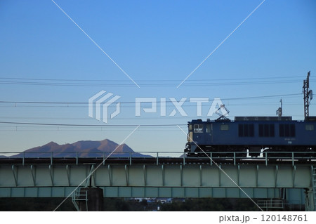 夕暮れの利根川を渡るEF64-1053号機牽引の快速ぐんまfin4号_2024/11/9撮影 120148761