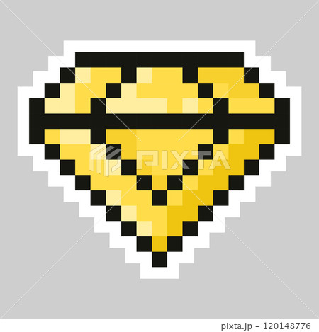 A pixelated golden diamond in retro 8 bit style, ideal for gaming design. With bold black accents and vibrant yellow, this pixel diamond adds a nostalgic arcade feel to any video game A pixelated golden diamond in retro 8 bit style, ideal for gaming design. With bold black accents and vibrant yellow, this pixel diamond adds a nostalgic arcade feel to any video game 120148776