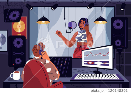 Vocal recording at vector record studio. Sound 120148891