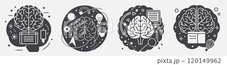 four brains concepts reading creativity thinking learning themed template collection 120149962