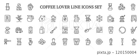 coffee elements tools beverages line art icon set, stimulant pick me up buzz perk coffee elements tools beverages line art icon set, stimulant pick me up buzz perk 120150004