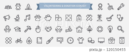 Line art icon set people volunteer work donating items 120150455