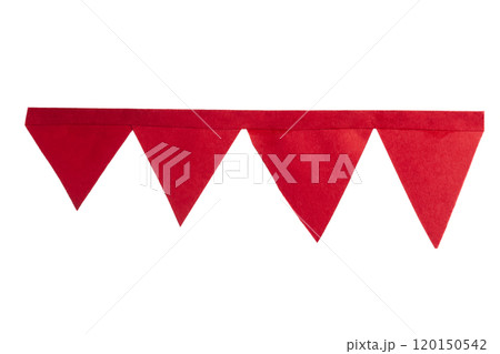 Vibrant red party paper flags on white background 120150542