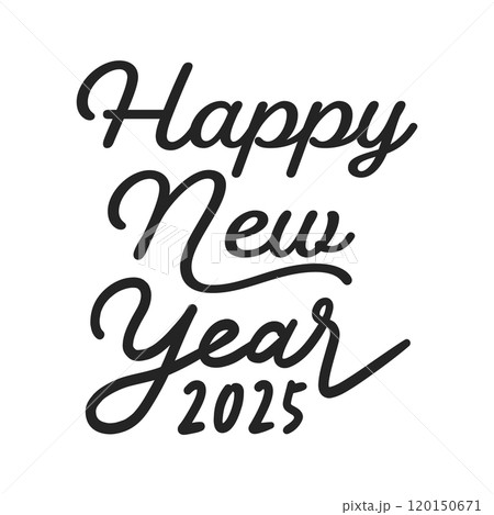 Happy New Year 2025の黒い文字 - 2025年の英語の賀詞 - 正月や年賀状の素材 120150671