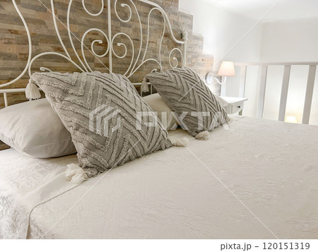 pillows on bed in bedroom, home interior 120151319