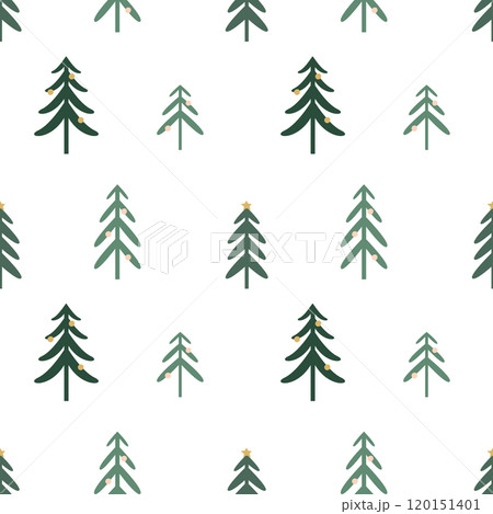 Seamless vector Christmas pattern with various fir trees on a white background. 120151401