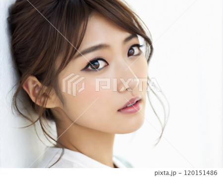 美しい日本人女性、顔のクローズアップ 120151486