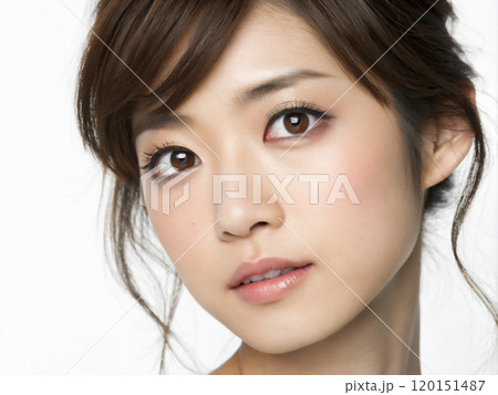 美しい日本人女性、顔のクローズアップ 120151487