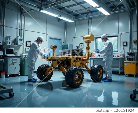 Mars rover testing in high-tech laboratory for space exploration 120151924