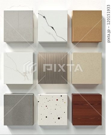 Modern kitchen cabinet samples display for interior design and home renovation projects 120151933