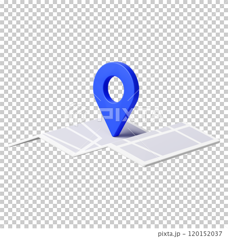 3DCG｜折りたたまれた地図と場所を示すマップピン 120152037