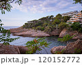 Scenic Spanish Coastal View with Rocky Shoreline and Villas Mediterranean Landscape.coastline 120152772