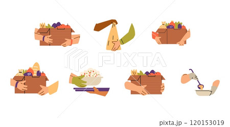 Vector illustration of a set of icons with food exchange supporting a charity organization. 120153019