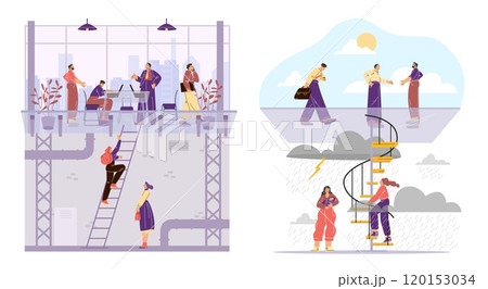 Set of women breaking the glass ceiling vector illustrations 120153034