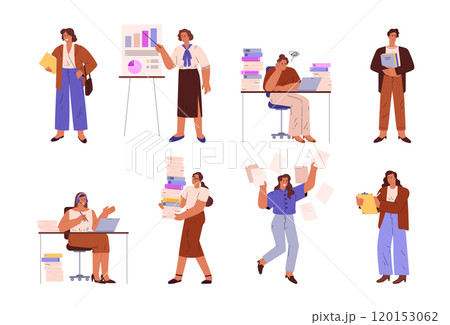 Business people performing office tasks vector illustration set 120153062