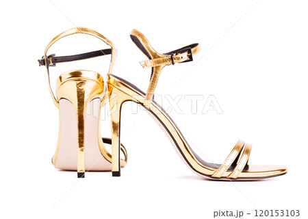 Elegant Gold High-Heeled Sandals With Sleek Straps for Evening Wear 120153103
