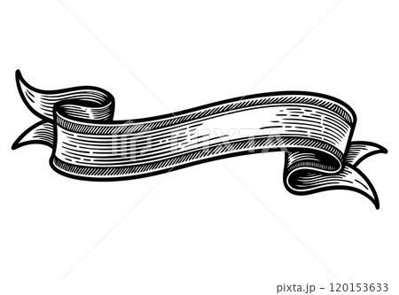 Vintage ribbon in engraving style. Isolated classic royal scroll, in victorian heraldic style 120153633