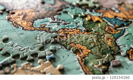 Puzzle of earth map with missing pieces on white background. 120154160
