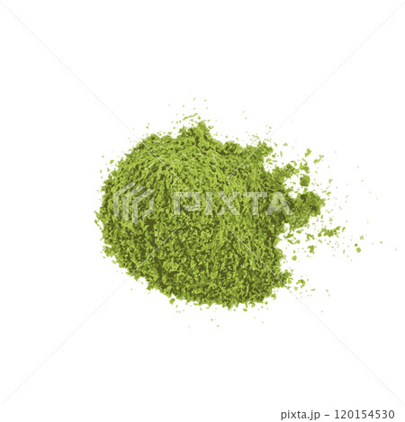 Matcha tea powder pile isolated, dry green tea japanese beverage, herbal asian drink on white 120154530