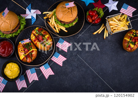 Traditional American food for celebrating July 4 Independence Day 120154902