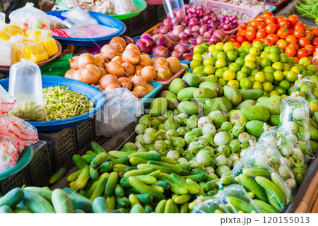 Food market with fruit and vegetable stall 120155013