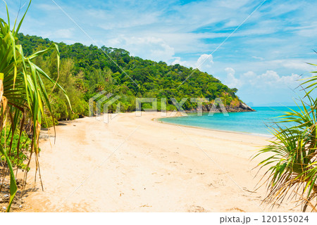 Tropical beach and green mountain 120155024