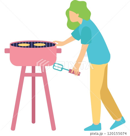 Woman grilling meat vector barbecue icon isolated 120155074