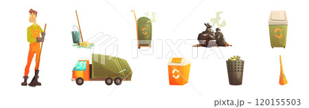 Street Garbage Gather and Collect Object Vector Set Street Garbage Gather and Collect Object Vector Set 120155503