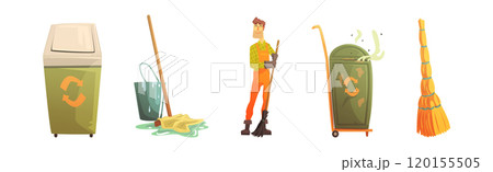 Street Garbage Gather and Collect Object Vector Set 120155505