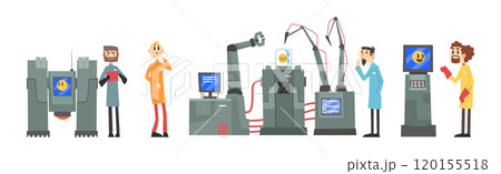 Man Scientist Inventing Robot and Artificial Intelligence Vector Set Man Scientist Inventing Robot and Artificial Intelligence Vector Set 120155518