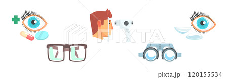 Ophthalmology Care and Checkup with Eye Sight Examination Object Vector Set Ophthalmology Care and Checkup with Eye Sight Examination Object Vector Set 120155534