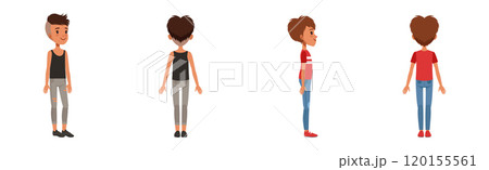 Teen Boy Character Creation Stand Front and Back Pose Vector Set 120155561