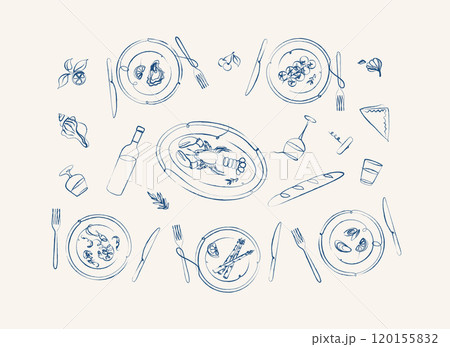 Seafood food plates collection blue Seafood food plates collection blue 120155832