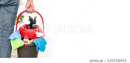 Mop bucket with a cleaning supplies Mop bucket with a cleaning supplies 120156425