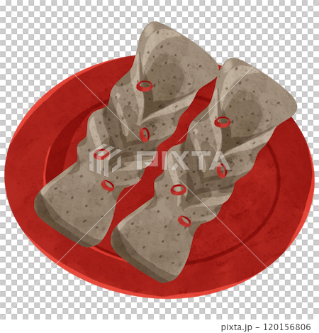 紅色小盤和韁繩konnyaku水彩風格手繪插畫 120156806