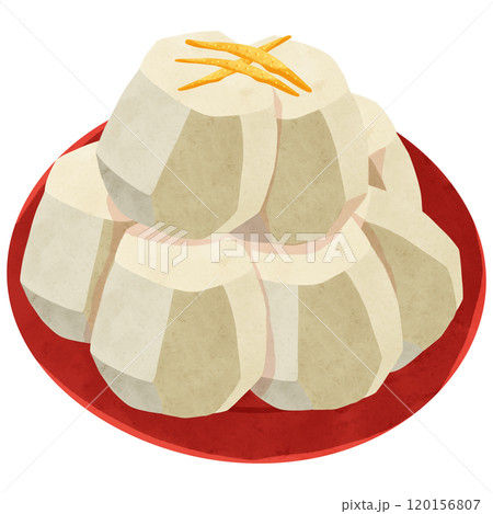 赤の小皿と里芋白煮　水彩風手描きイラスト 120156807
