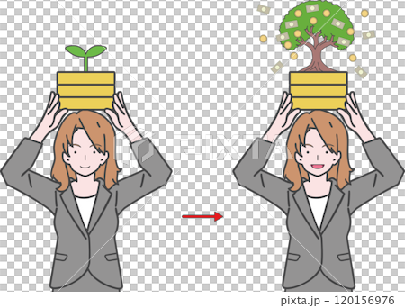 積立投資が成長して儲かるビジネスウーマンのイメージのイラスト素材 [120156976] - PIXTA