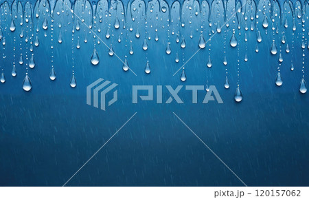 Water droplets fall against a blue background Water droplets fall against a blue background 120157062