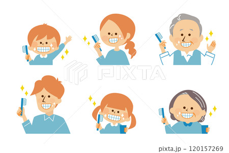 歯みがき　口臭ケア　三世帯家族のかわいいイラスト 120157269