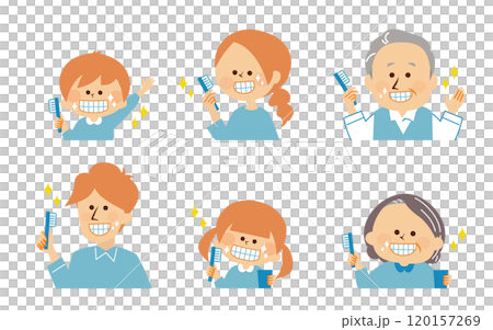 歯みがき　口臭ケア　三世帯家族のかわいいイラスト 120157269