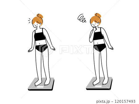 体重を確認して一喜一憂する女性 120157493